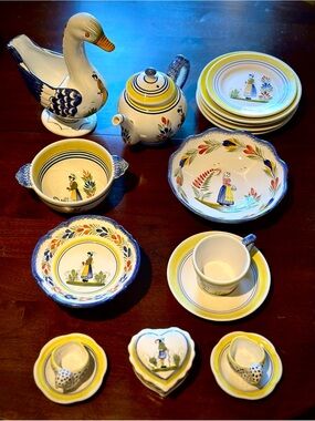 Assorted Vintage HB Quimper Dinnerware and Planter, made in France